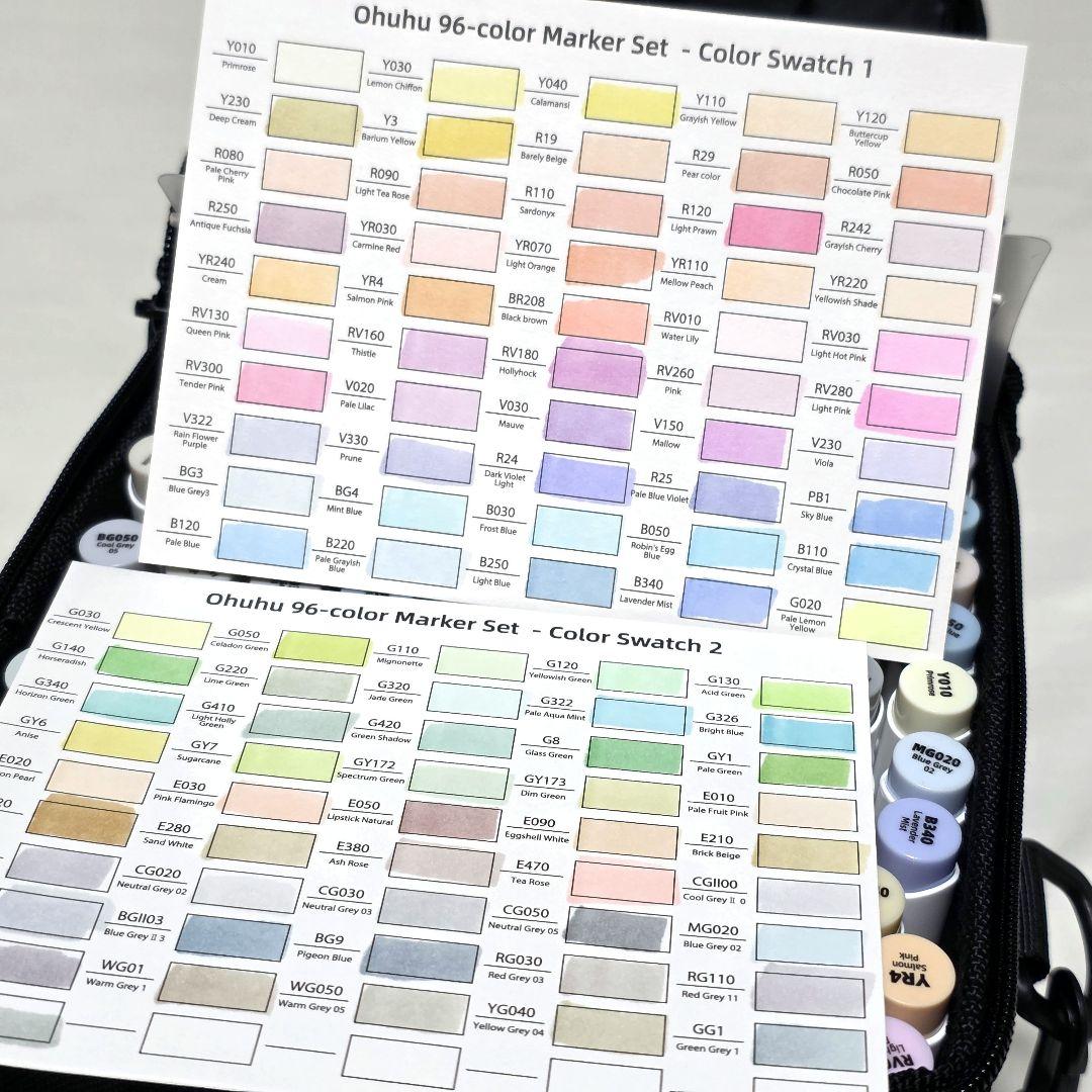 ohuhu イラスト マーカーペン 96薄色 筆・太字