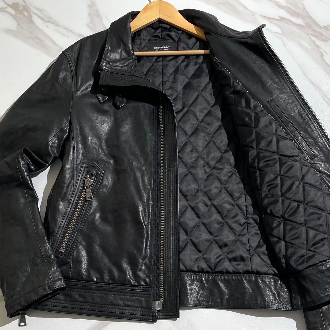 希少サイズ☆バーバリーブラックレーベル ライダース レザージャケット LL