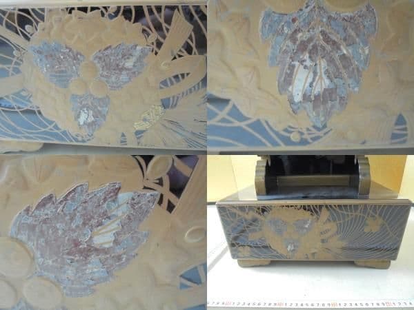 AKa6660　時代　蒔絵　見台　丸に木瓜家紋入　時代箱付