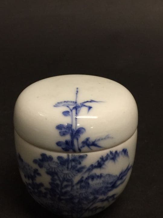 清時代 染付棗  青花茶器 茶道 中国古玩時代もの