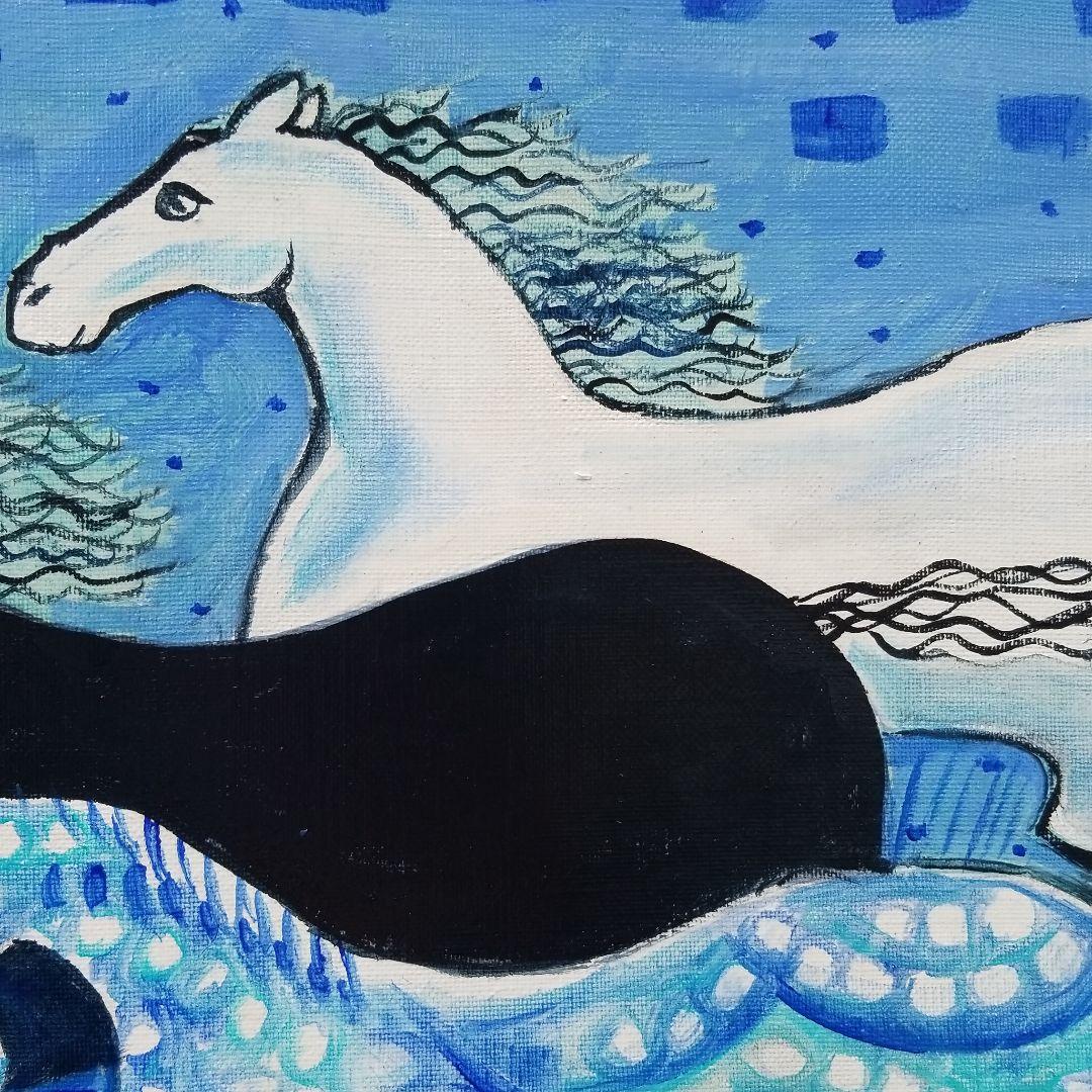 油絵　専用　青い世界の馬たち