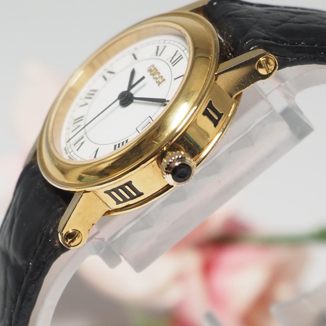 グッチ GUCCI デイト 革ベルト レディース 腕時計 ゴールド C952