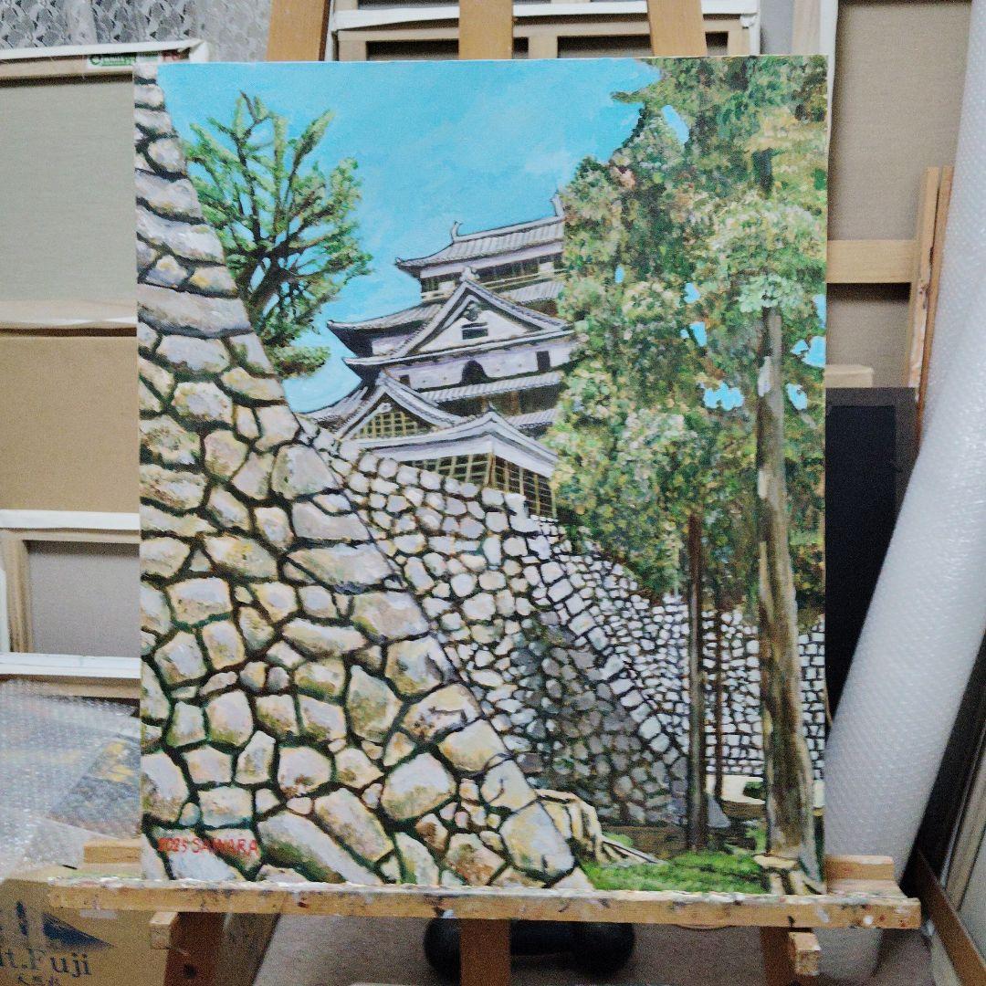 絵画、初夏の松江城、F12号のアクリル画、佐原聖春