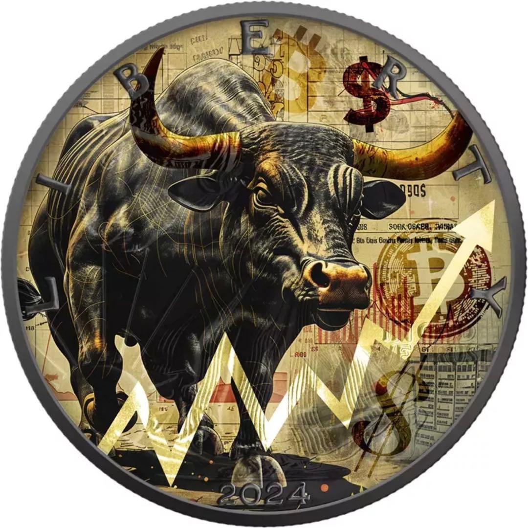 世界500枚限定 イーグル 銀貨 カラー + アンティーク仕上げ ブル 1オンス