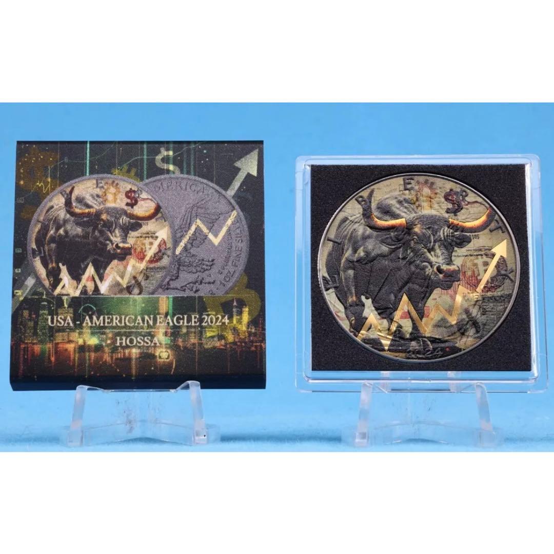 世界500枚限定 イーグル 銀貨 カラー + アンティーク仕上げ ブル 1オンス