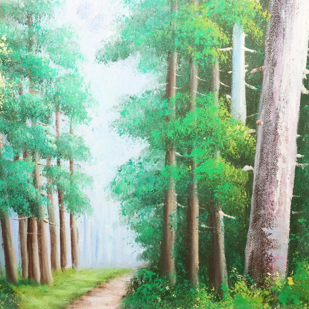 真作保証 流月真一 油彩 風景画「日光の杉並木」画寸約 32cm×41cm F6