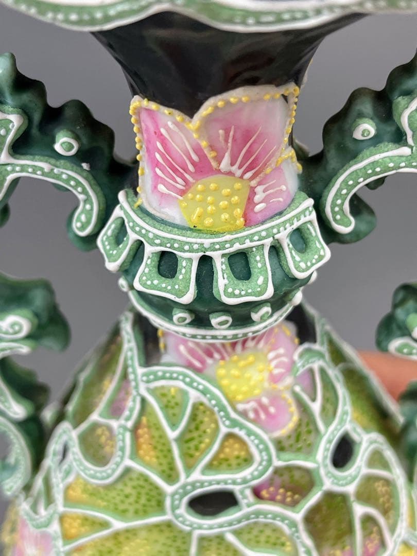 オールドニッポン アールヌーボー 花紋 一陳盛り 花瓶 明治期 里帰り