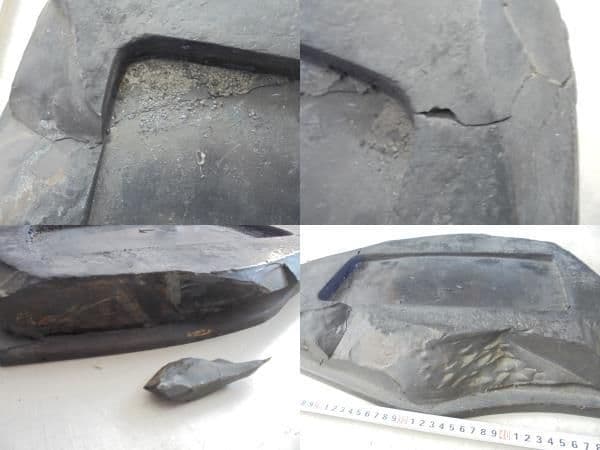 AKa6252　古い　大きな　硯　大きな横割れ２本あり　書道具