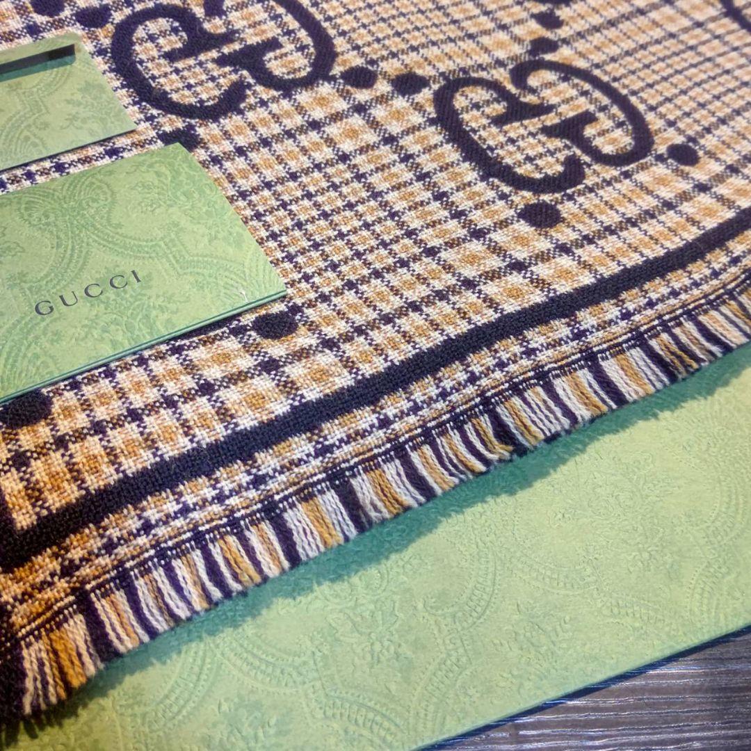 ❤新品箱袋付き❤最高級ウール❤GUCCI ジャカード マフラー❤黒&ブラウン❤