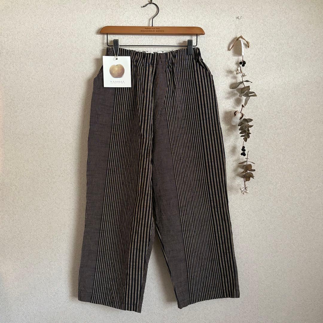 ꕤ新品未使用ꕤヤンマ産業　会津木綿　ダボダボパンツ❶ぼかし縞紺10㎝プラス丈