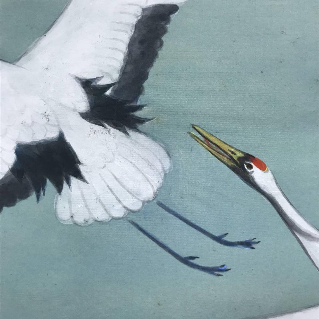 【真作】谷口英雄/舞鶴/双鶴図/ツル図/掛軸/名家伝来/AC-672