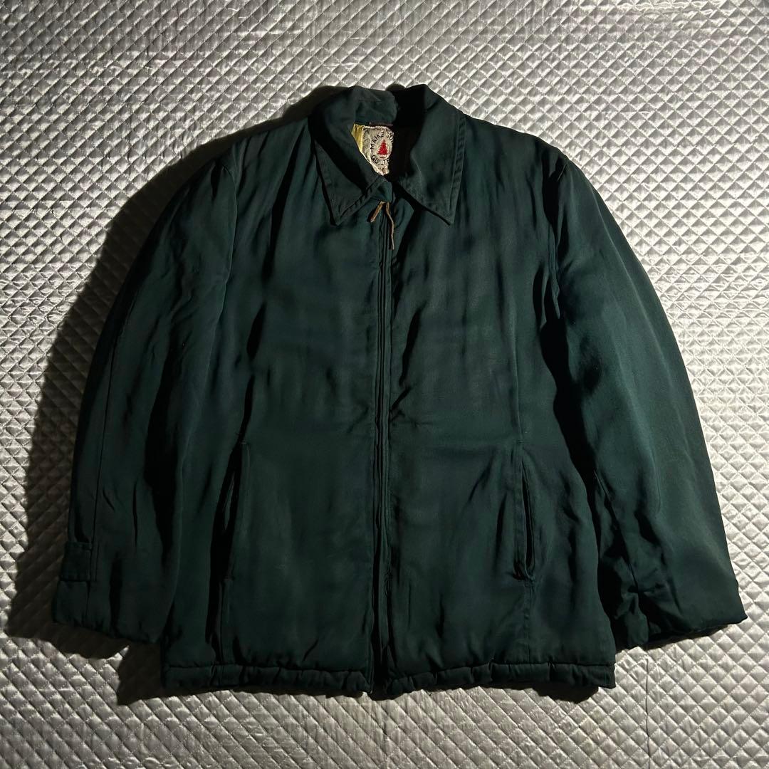 50s VINTAGE USA レーヨンギャバキルティングジップジャケット 中綿