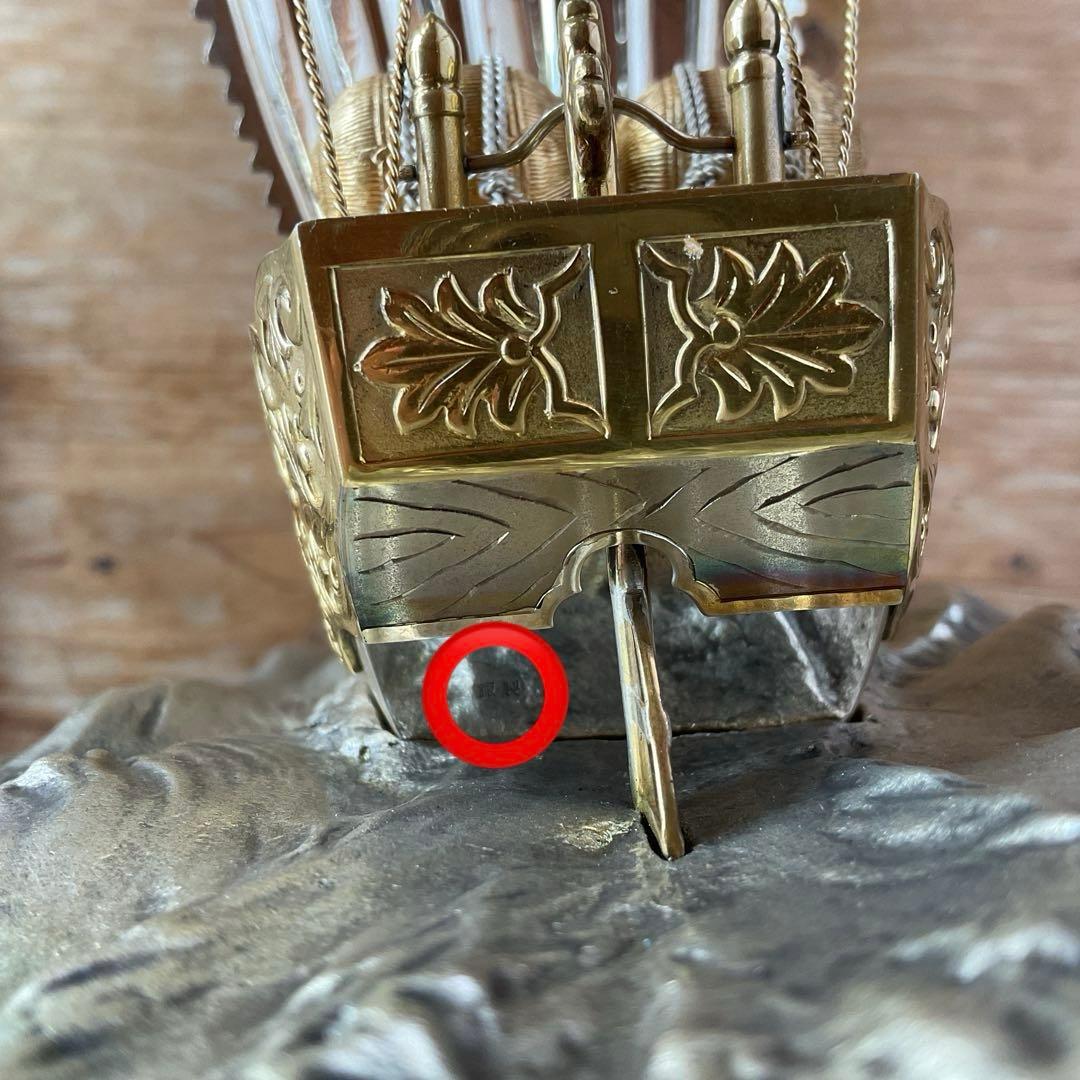 銀製 刻印 宝船 船重量 約346g 置物 ガラスケース付