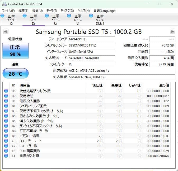 【ポータブル外付SSD】Samsung T5 1TB USB3.1 Gen2