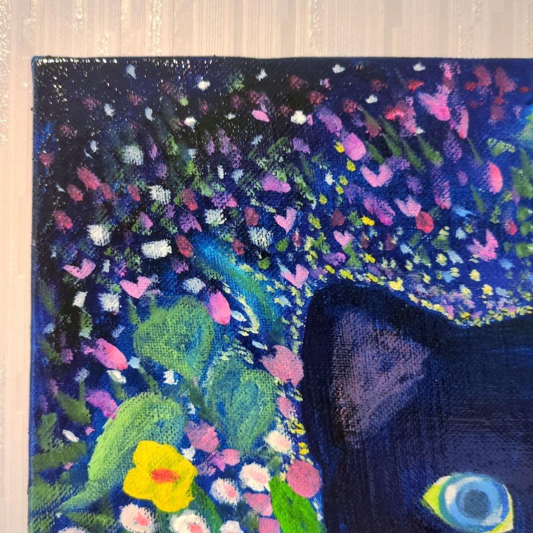 キャンバス油絵　専用   黒猫ガーデン 3　クリムト風フラワーガーデン