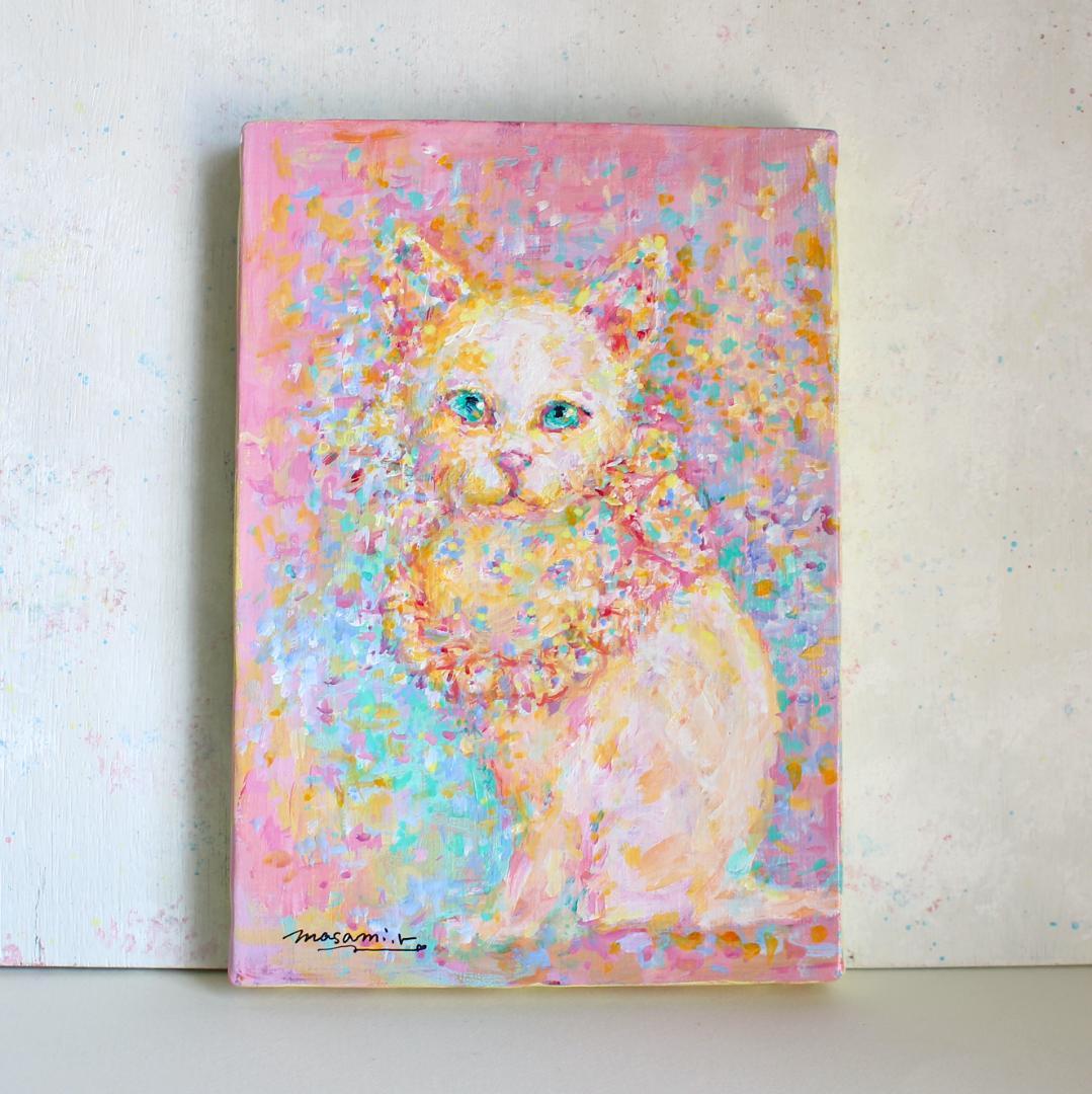 「白猫」アクリル画 原画 SM キャンバス 額なし インテリアアート