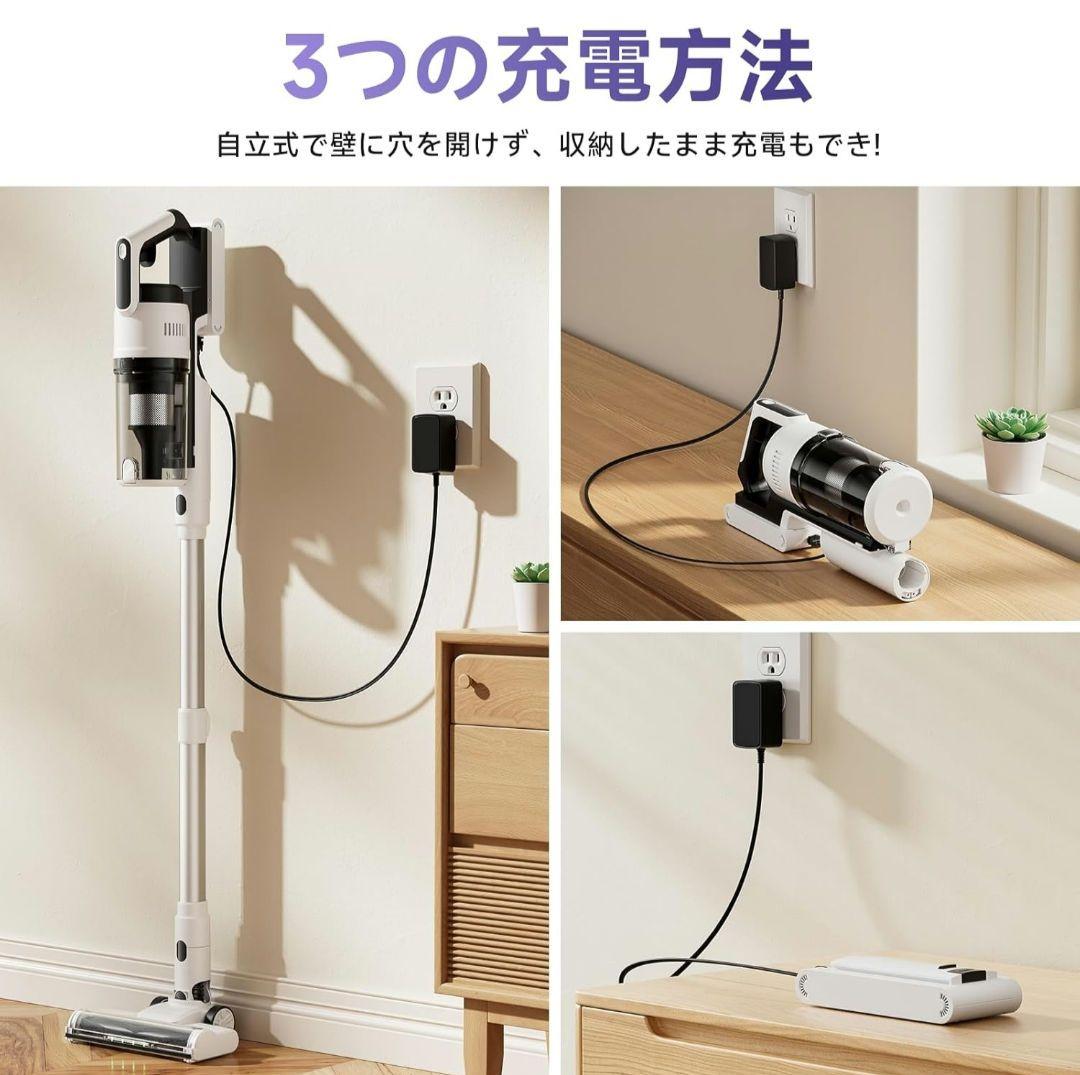 掃除機 コードレス 58kPa強力吸引 55分連続稼働 自立式 パワフル