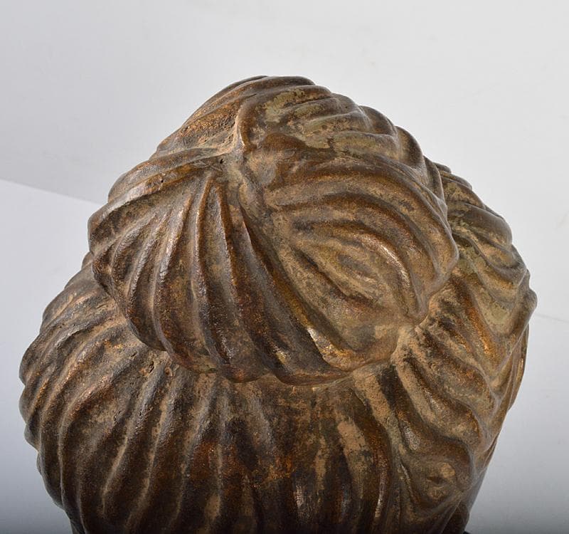 マツ　仏教美術　古銅鍍金　仏頭　仏像　木製台付　D R4397C