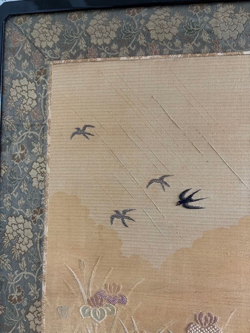 刺繍　屏風間仕切り　パーテーション　菖蒲（あやめ）八つ橋（やつはし）　つばめ