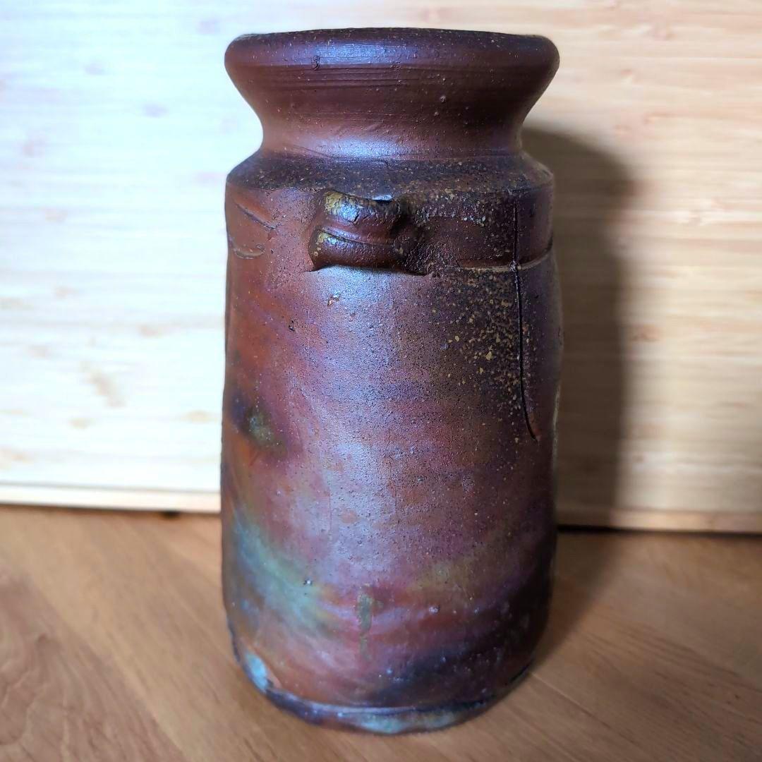 備前焼 伊勢崎満造 耳付花生 花器 花瓶 花入 共箱