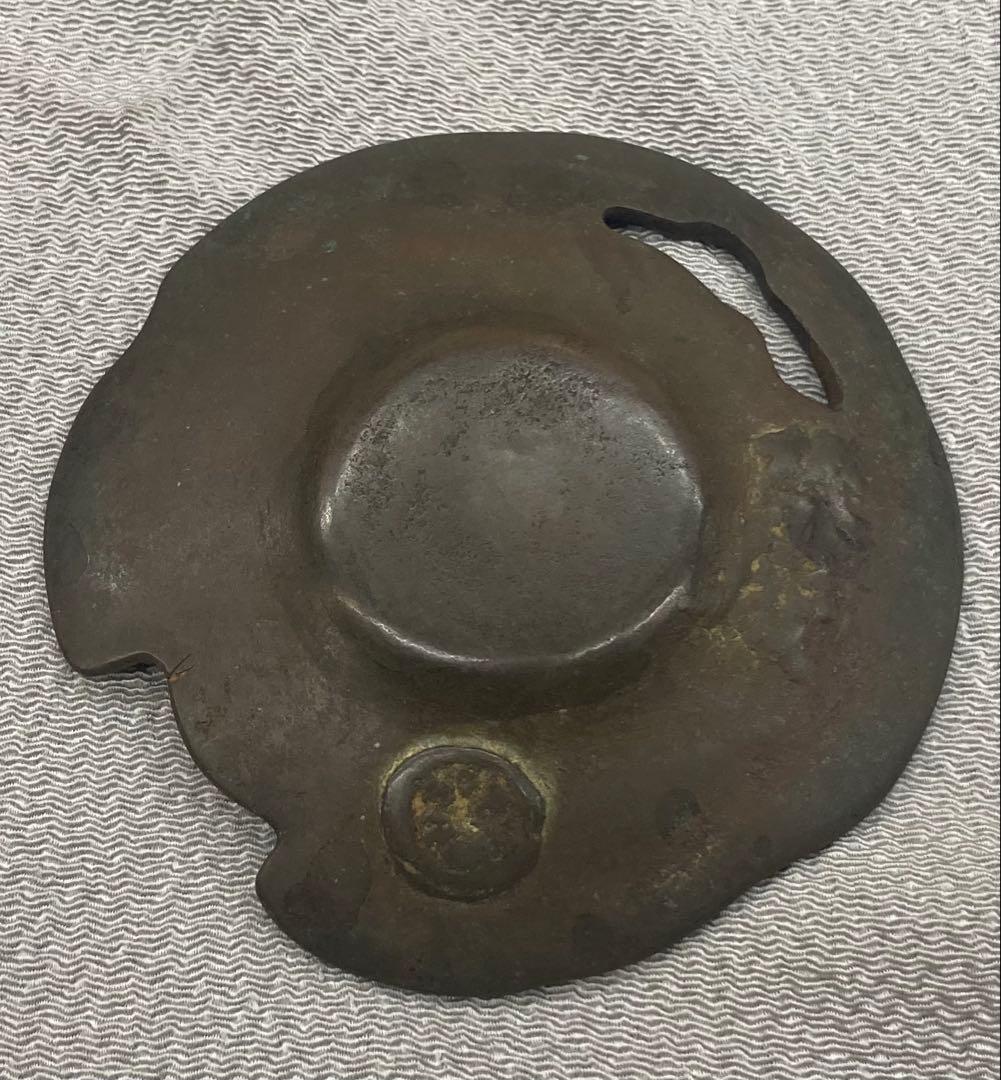 B419b「古代瓦 茶托 5枚」龍雲堂造(蓋裏書付有)平安　銅製　茶道具