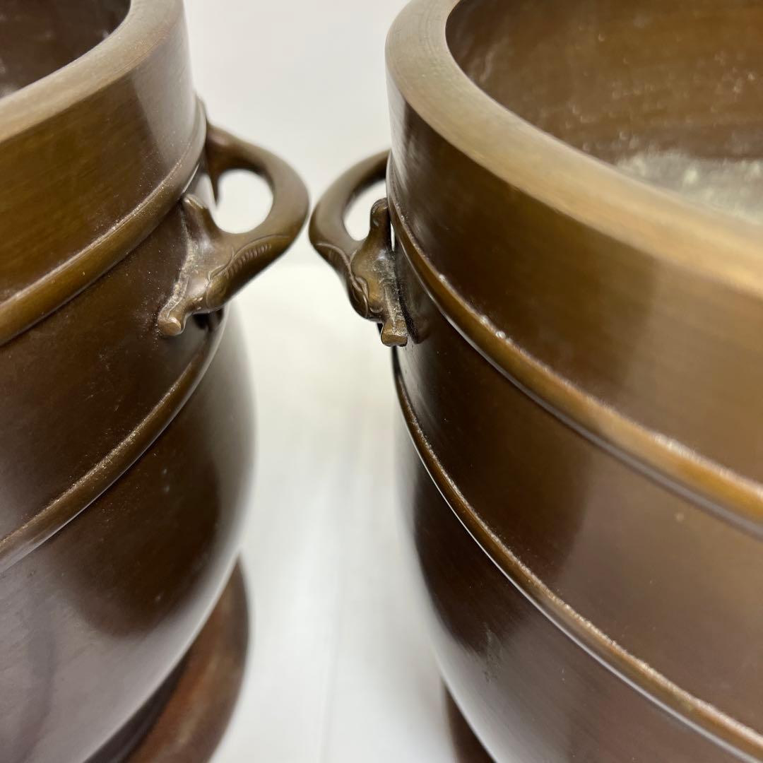 金谷五郎三郎　宣徳銅　火鉢一対　共箱　7504g 東Y8-0108①トヒチサ