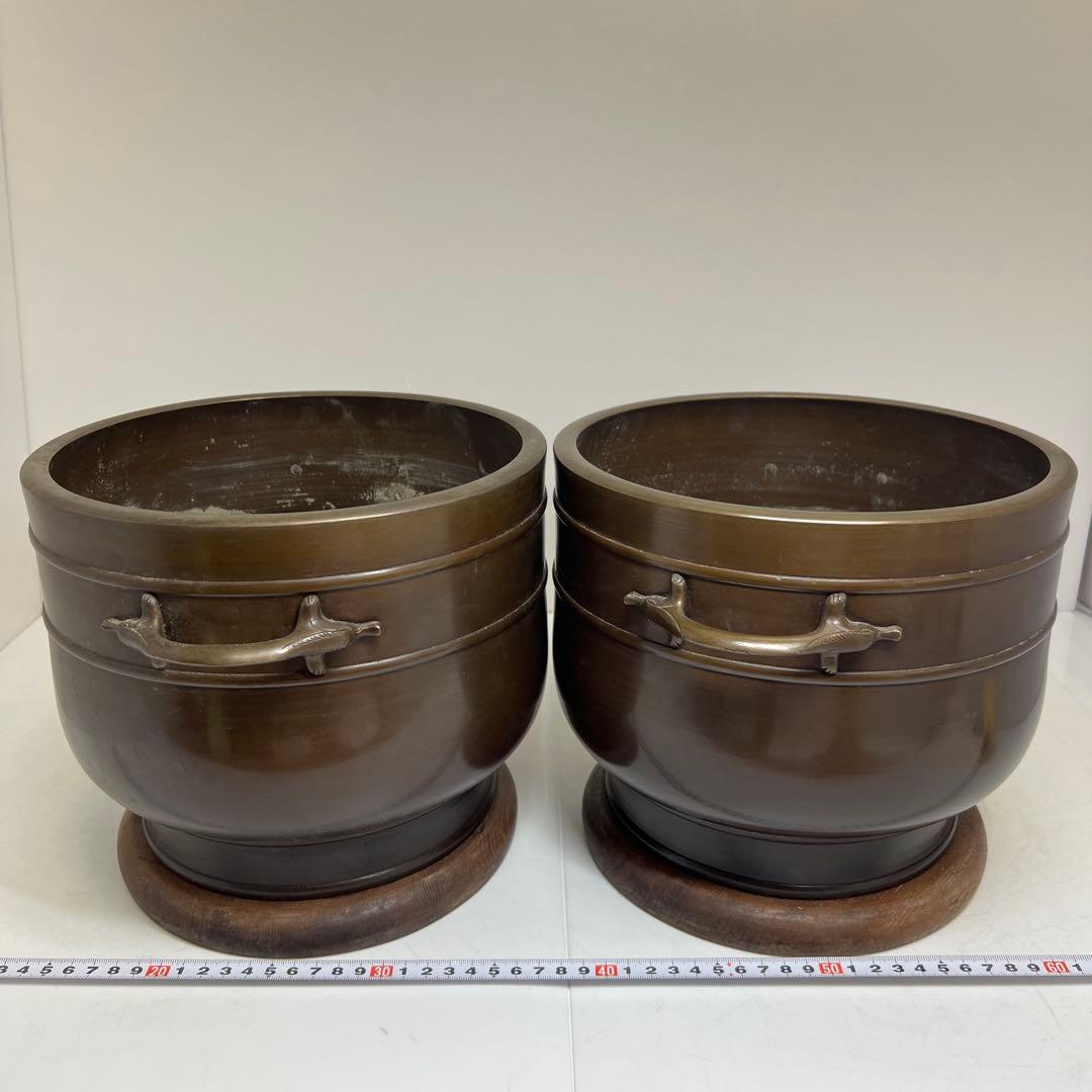 金谷五郎三郎　宣徳銅　火鉢一対　共箱　7504g 東Y8-0108①トヒチサ