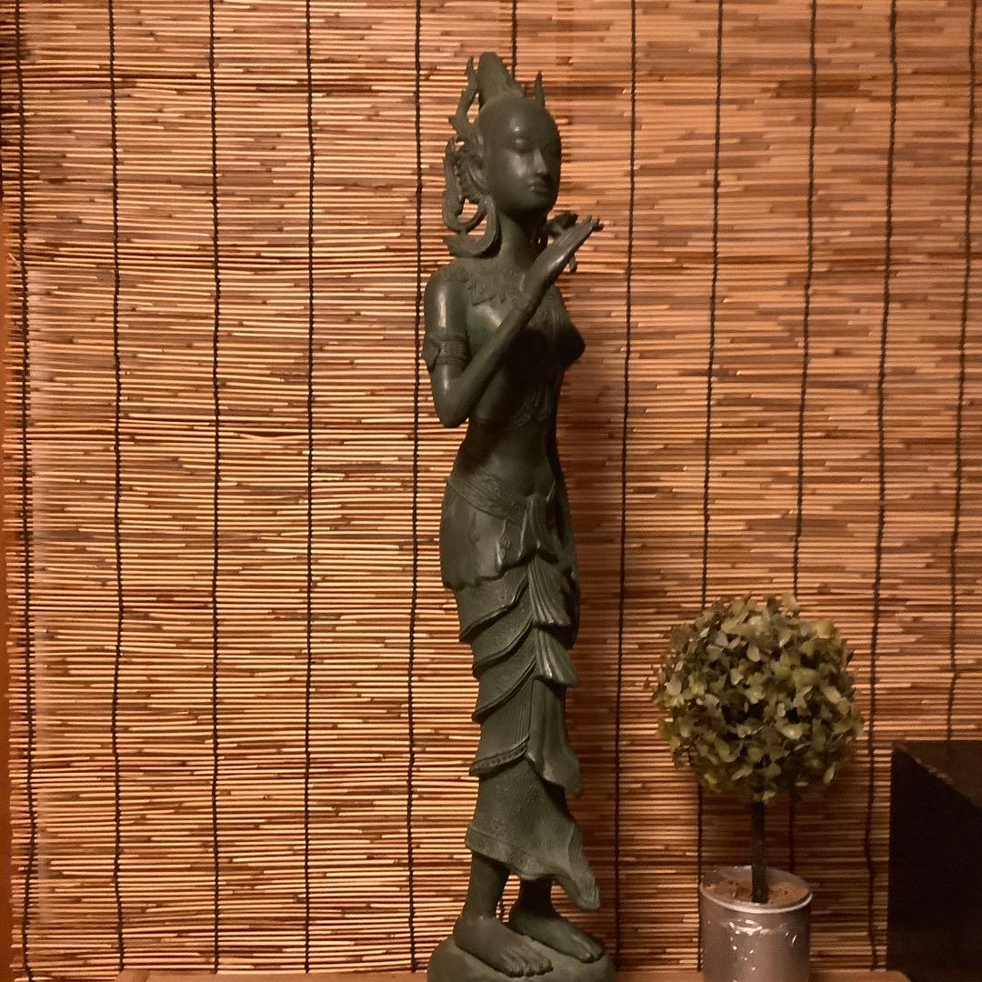 古玩・ビルマ期「女神像」土着信仰・ミャンマー・ダーミカラマ・ビルマ寺院・唐金