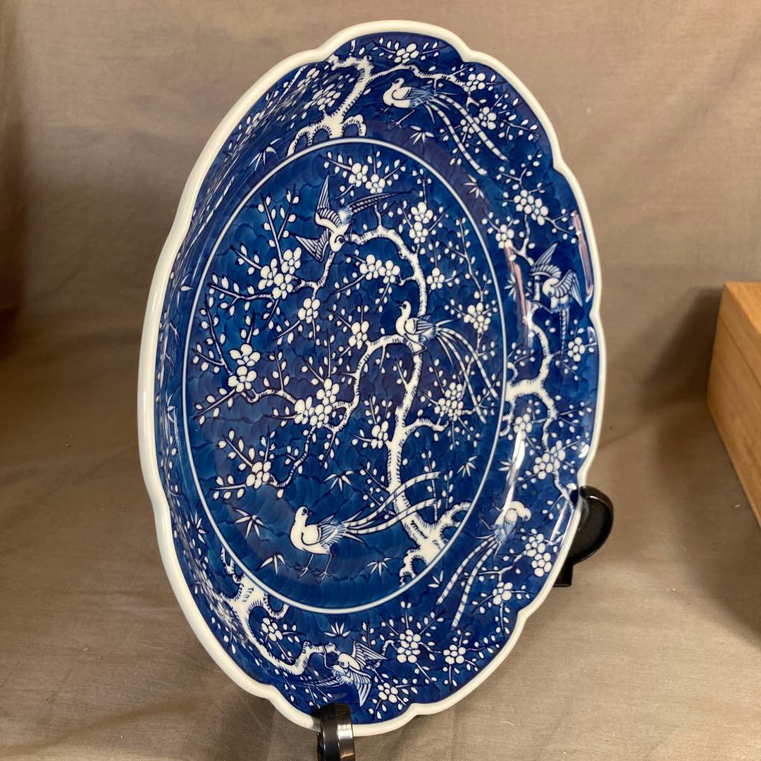 【源右衛門】古伊万里の伝統　日本の名窯　舘林源右衛門作　祥瑞手梅鳥文　大深皿