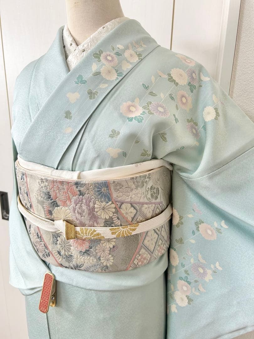 美品　人気の水色　正絹訪問着　フルセット4点　卒業式　入学式　七五三　お宮参り