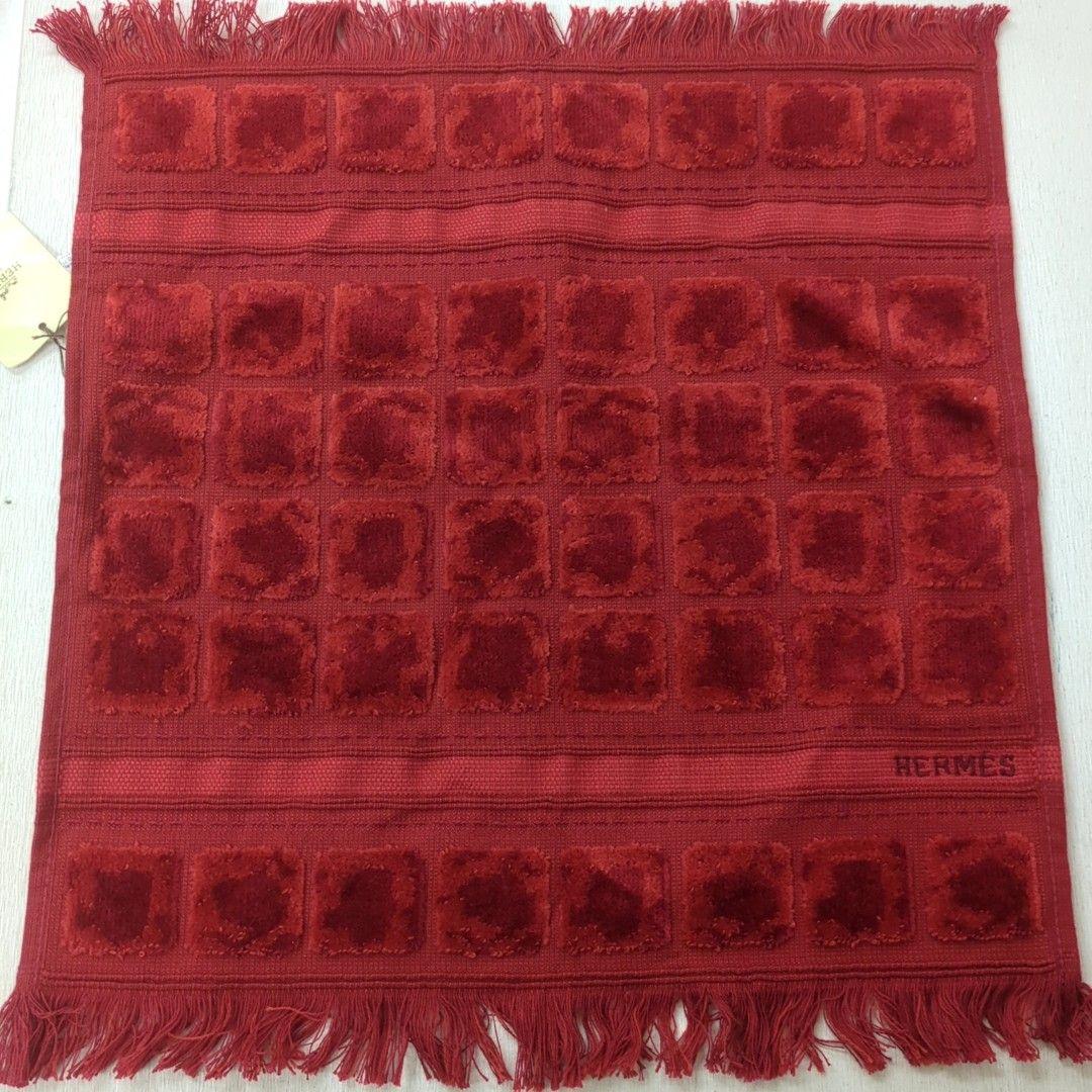 HERMES エルメス タオルハンカチ 100 %コットン レッド ベルギー製