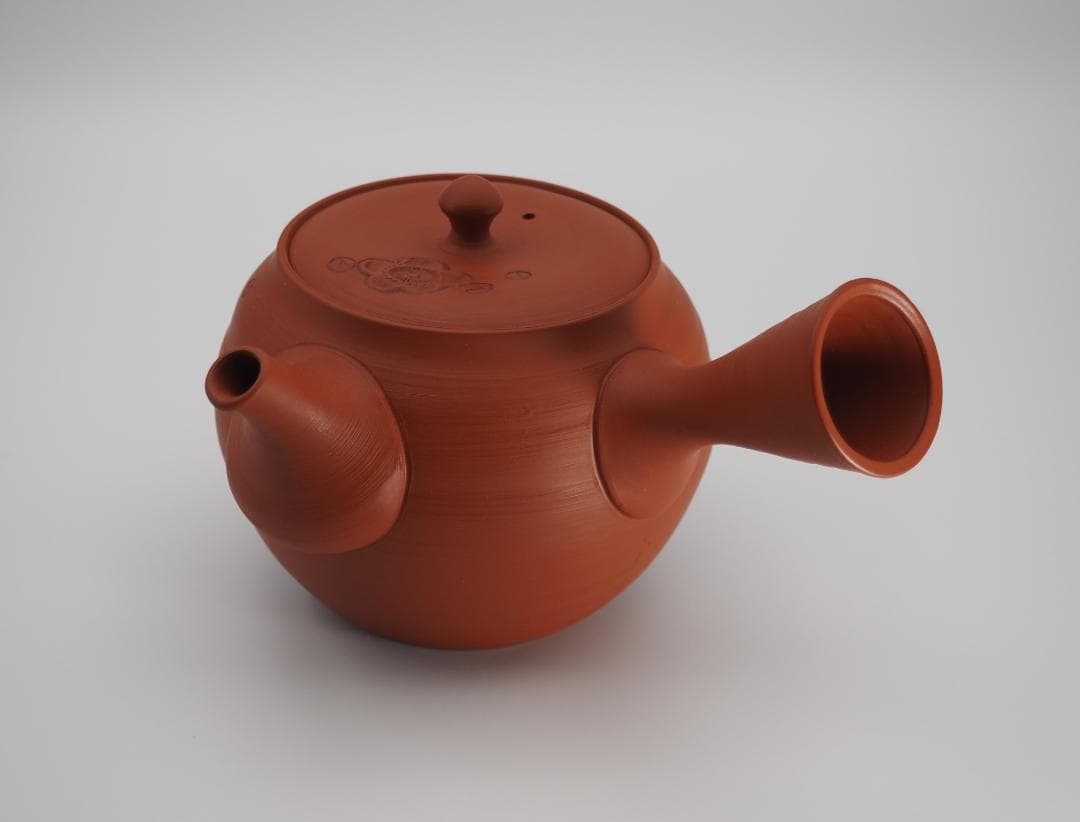 常滑焼 山田宝生作 梅花彫 朱泥急須