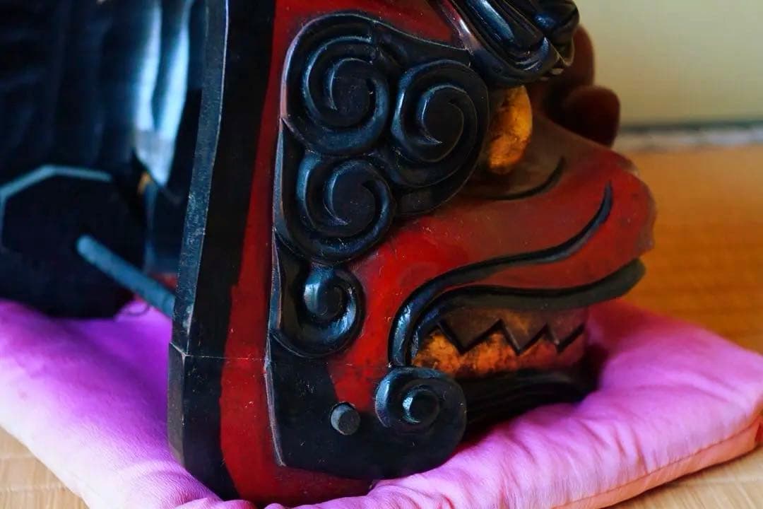 時代物　【一尺　獅子頭　①】　木彫　獅子舞　民藝　骨董品　古道具