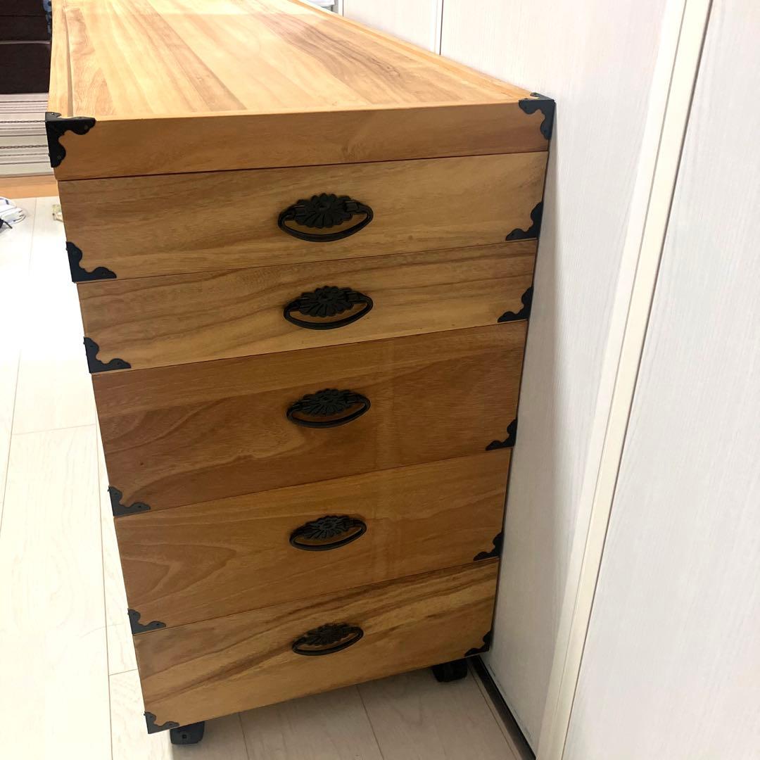 桐 衣装ケース 幅95cm 5段 日本製 隅金具 キャスター付　着物　収納