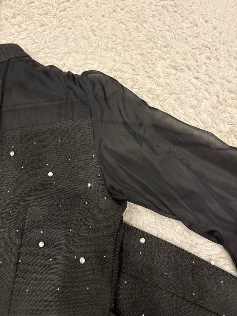 【LEJA】パールビジュー付き透け感プリーツフレアスリーブビーズマーメイド