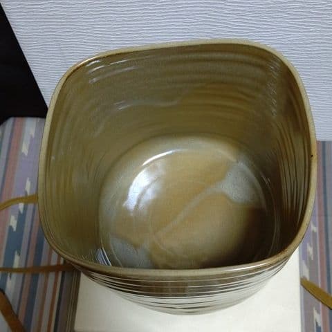 茶道具、水指、高取釉四方、雄斉作、こま33番