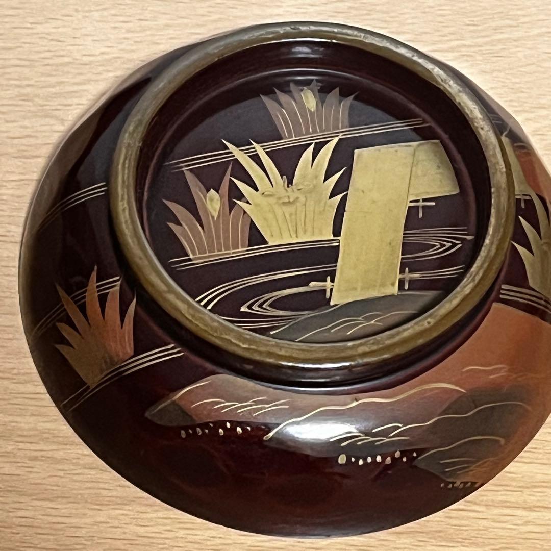 【輪島塗】希少　菖蒲 八橋図 金蒔絵 縁金 溜塗