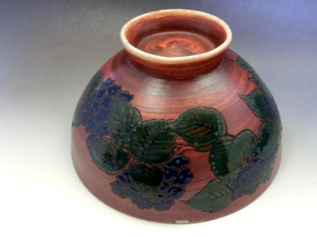 鉢■南京 古九谷 紫陽花絵 2客 古い菓子器 幾何学模様 (江戸後期～明治期)■