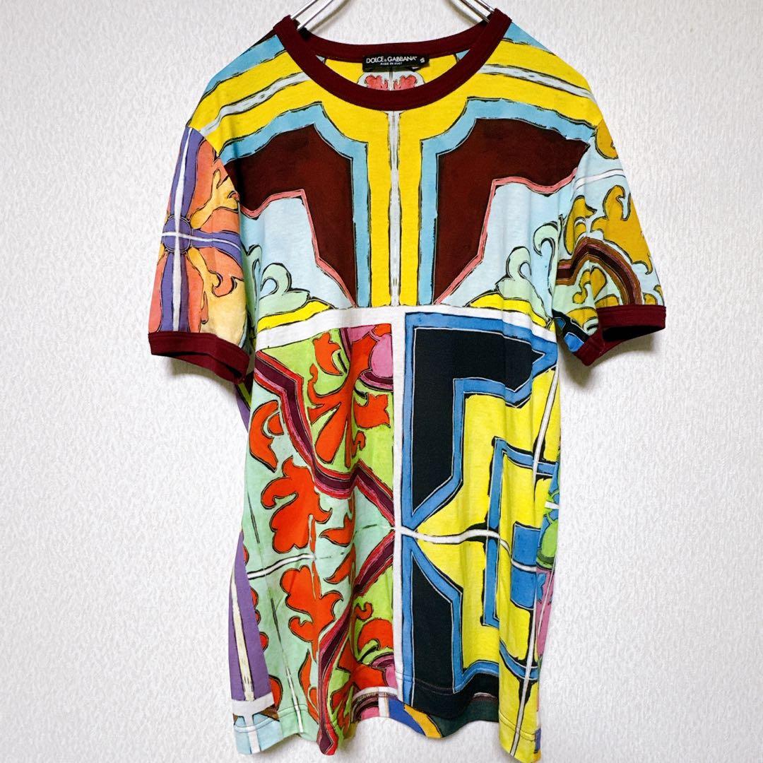 【極美品】ドルチェ&ガッバーナ タイルプリントTシャツ 48 イタリア製