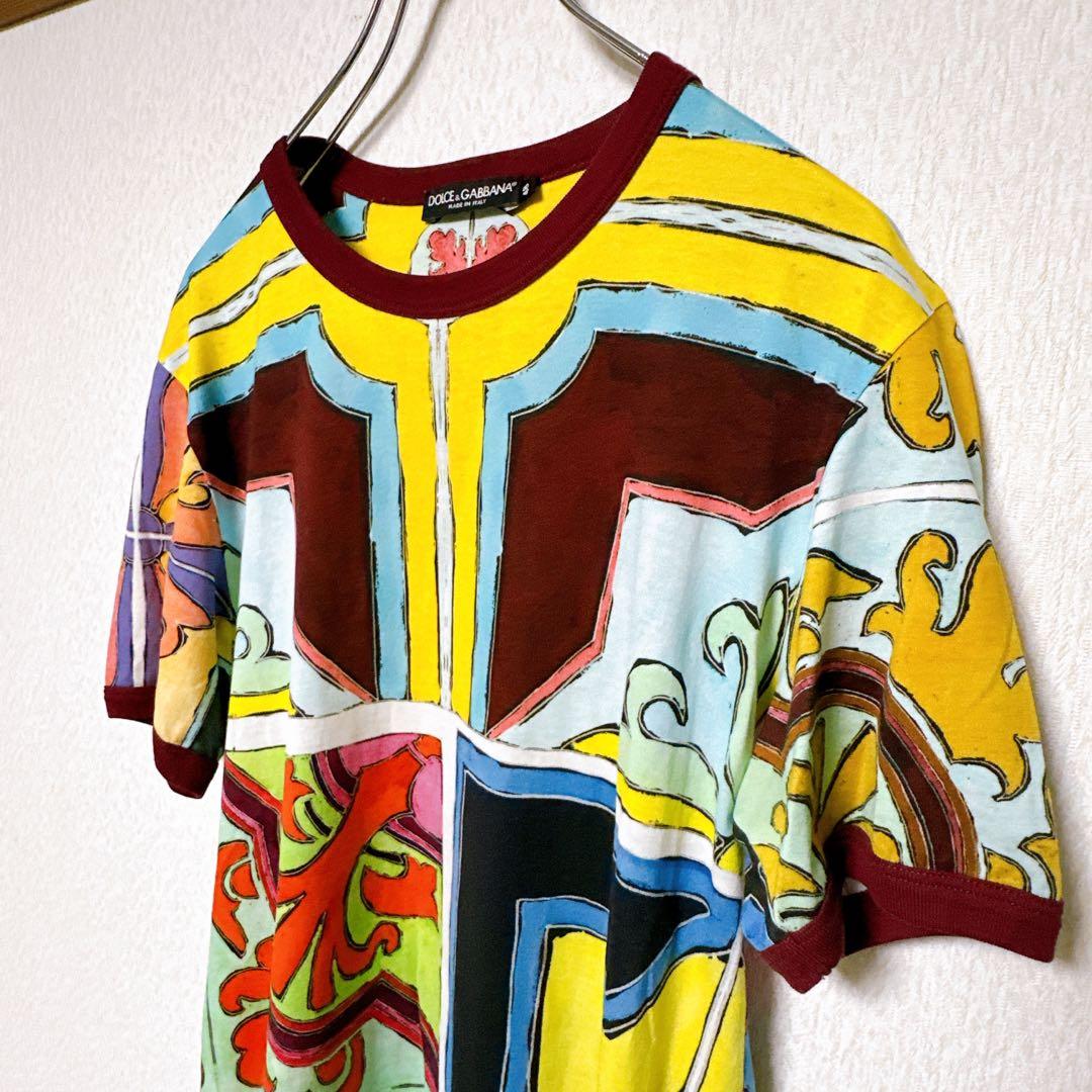 【極美品】ドルチェ&ガッバーナ タイルプリントTシャツ 48 イタリア製