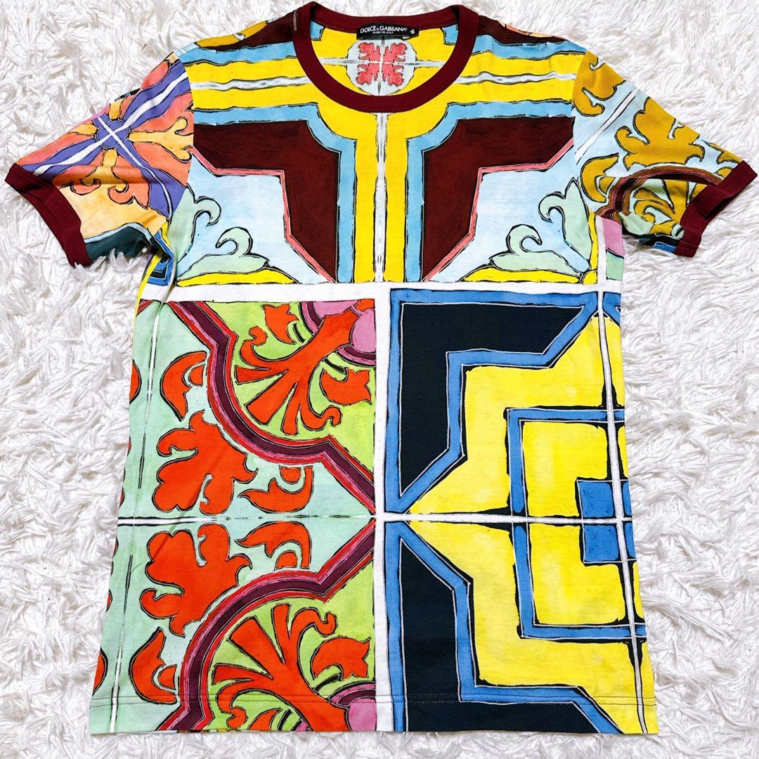 【極美品】ドルチェ&ガッバーナ タイルプリントTシャツ 48 イタリア製