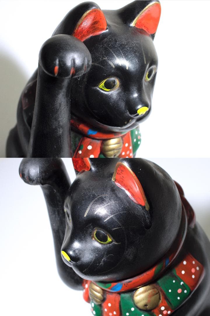 戦前-昭和 九谷焼 黒猫 招き猫