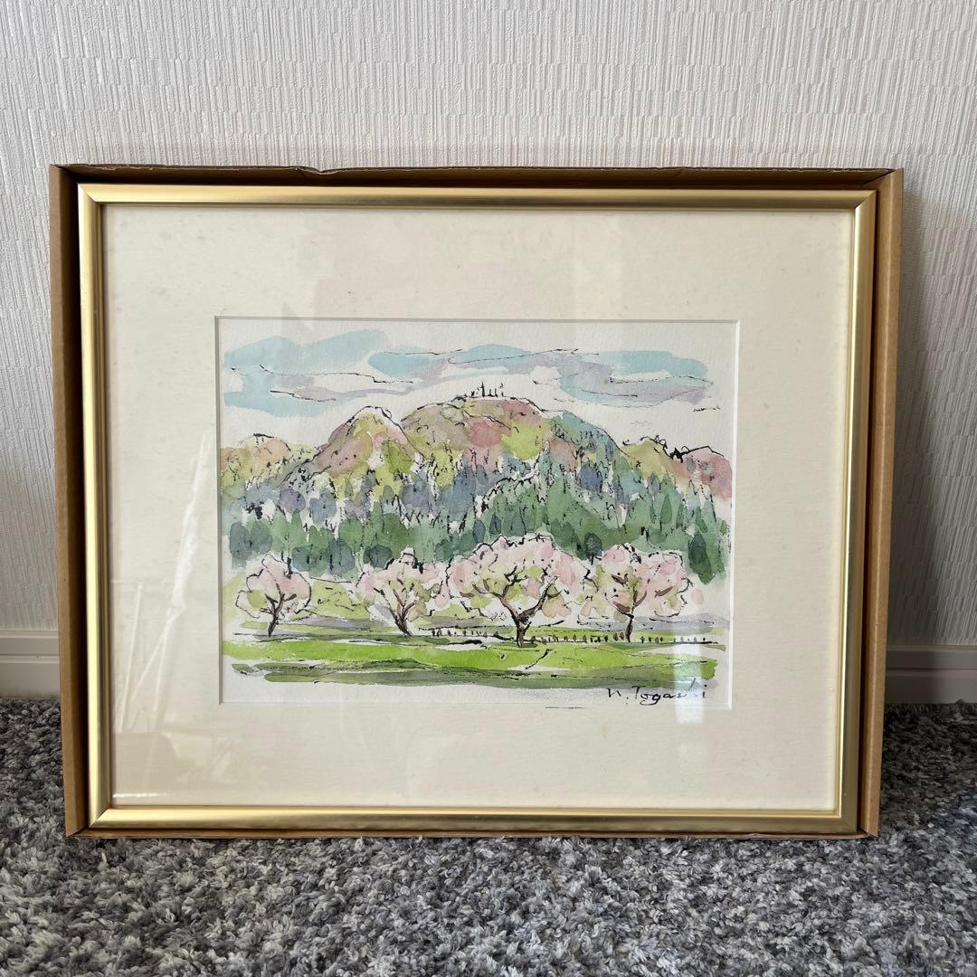 W. Togashi 水彩画 風景画 桜　絵画