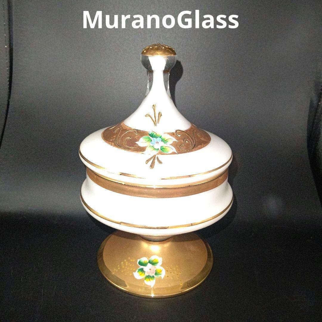 muranoヴェネチアンガラス18K装飾キャンディポット美品ハンドペイント