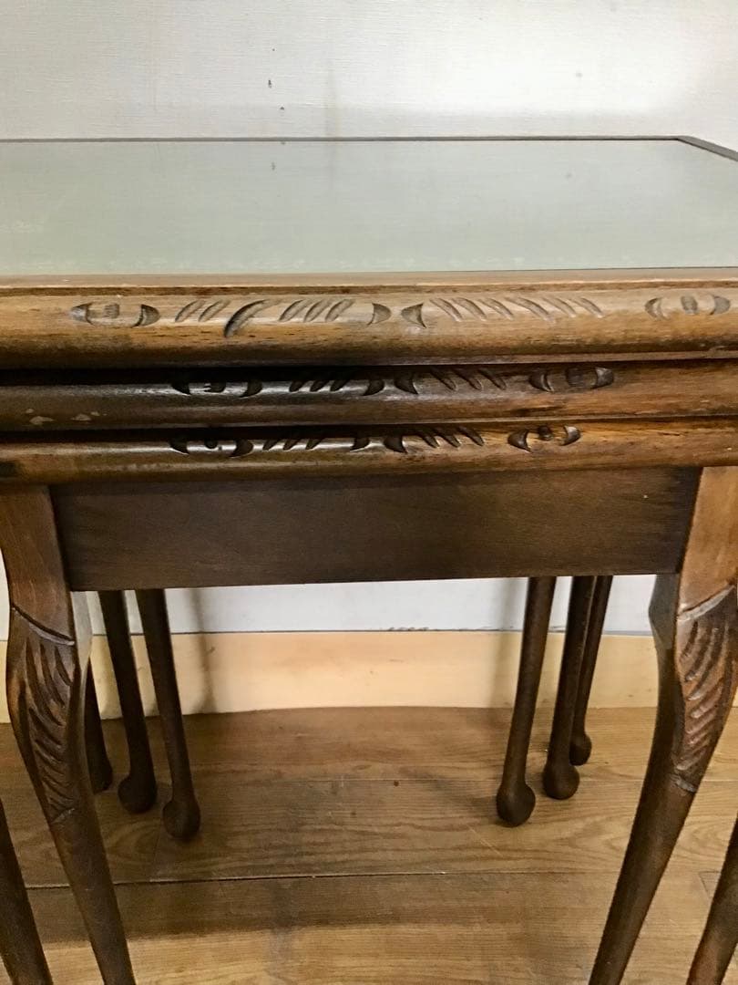 管116☆イギリス製☆アンティーク☆ウォールナット☆ネストテーブル☆天板ガラス付