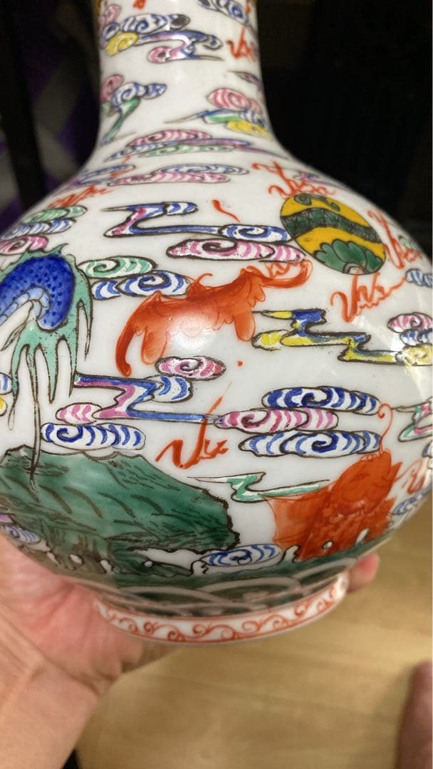 清朝　中國古美術　球形急須と多色瓶骨董品