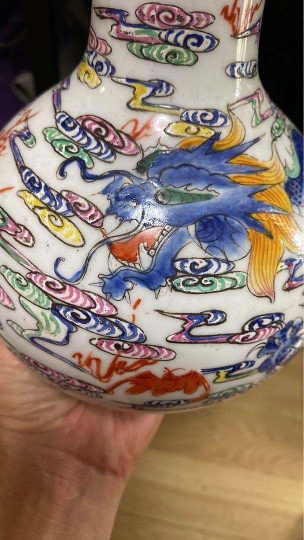 清朝　中國古美術　球形急須と多色瓶骨董品