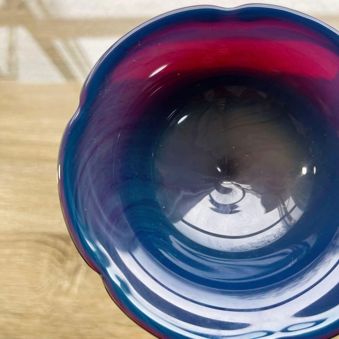 骨董　時代ガラス　練りガラス　配色　花フチ　氷コップ　デザートグラス　１客