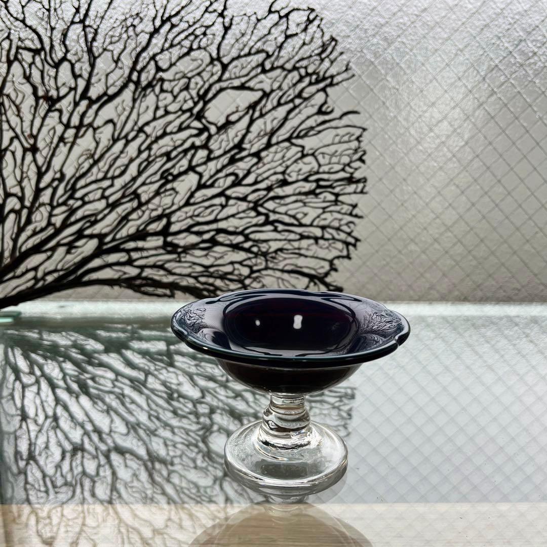 骨董　時代ガラス　練りガラス　配色　花フチ　氷コップ　デザートグラス　１客