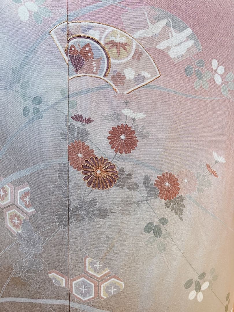 訪問着　一つ紋　フルセット　裄69 友禅 刺繍　卒業式　入学式　お宮参　袋帯 M